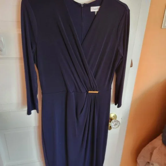 chinese dress ladies CALVIN KLEIN Royal Blue Wrap Dress Size 4 – Style Exchange Boutique PGH main image 1